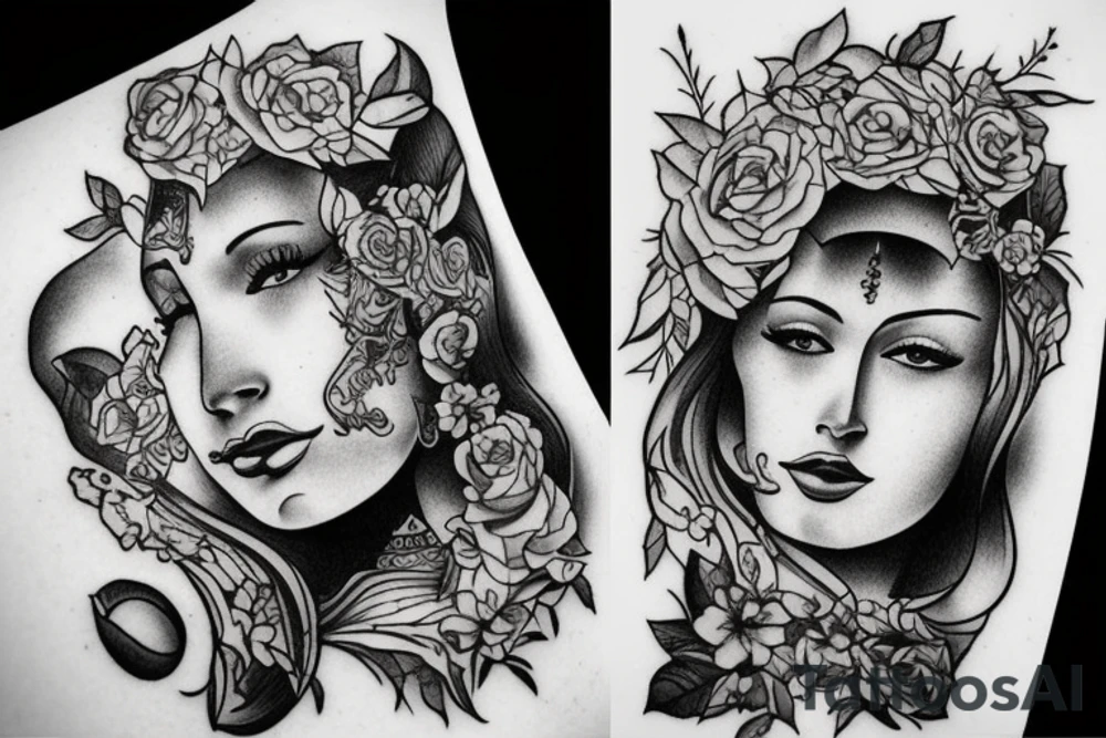the scales of justice with beautiful woman tattoo idea