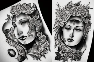 the scales of justice with beautiful woman tattoo idea