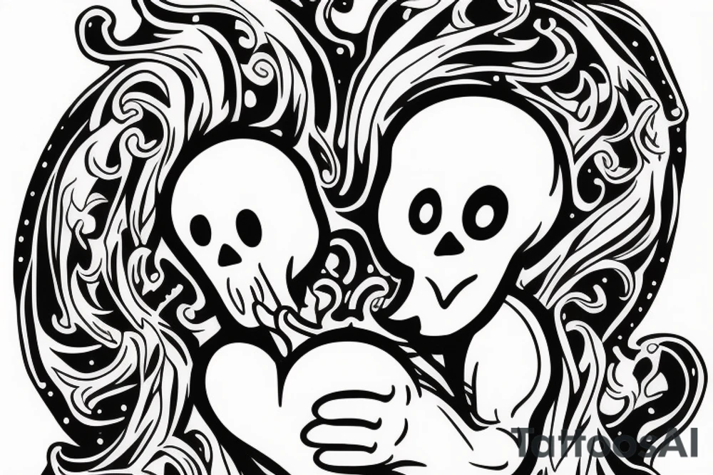 A ghost holding his heart in his hands tattoo idea