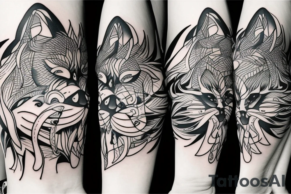 cartoon wolf shouting after a dancer tattoo idea