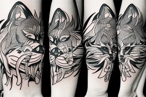 cartoon wolf shouting after a dancer tattoo idea