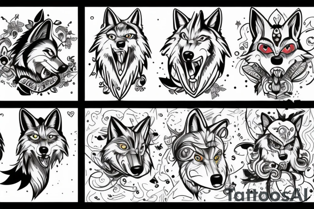 cartoon wolf shouting after a dancer tattoo idea