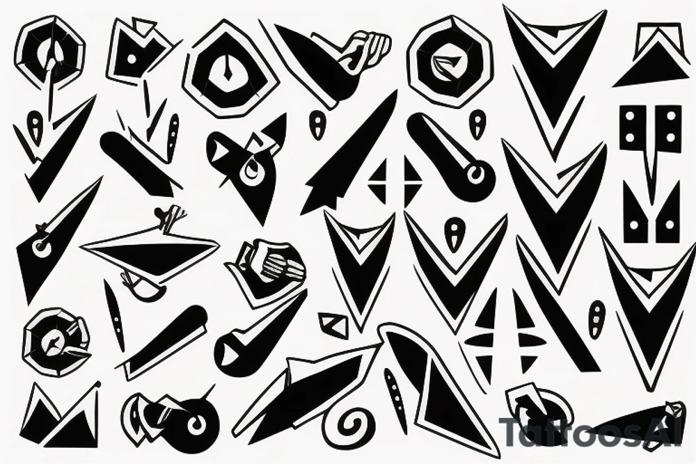 3 blades pointing same point tattoo idea