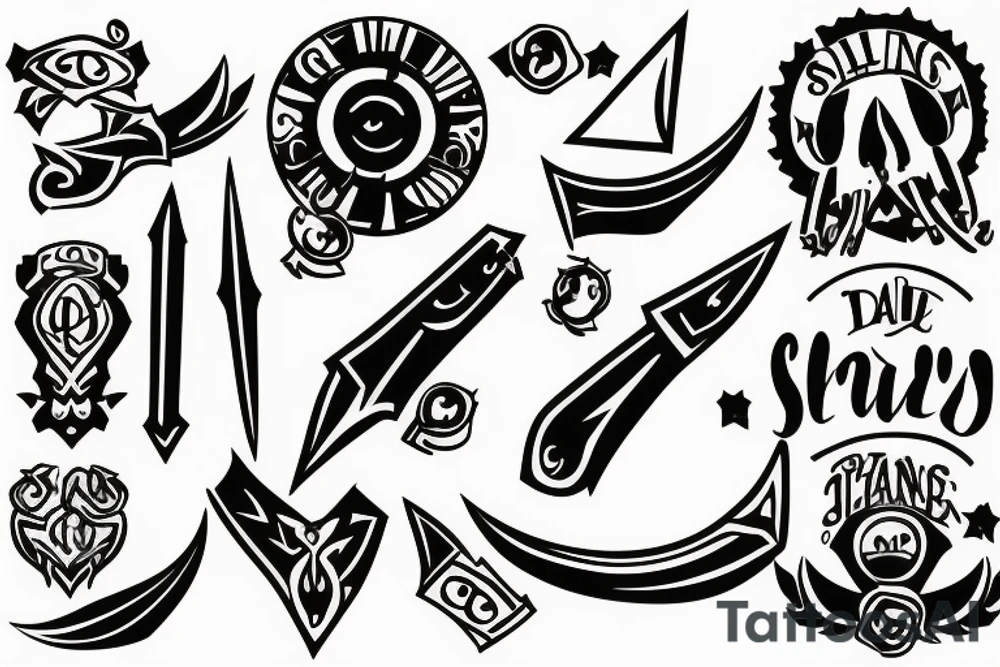 3 blades pointing same point tattoo idea