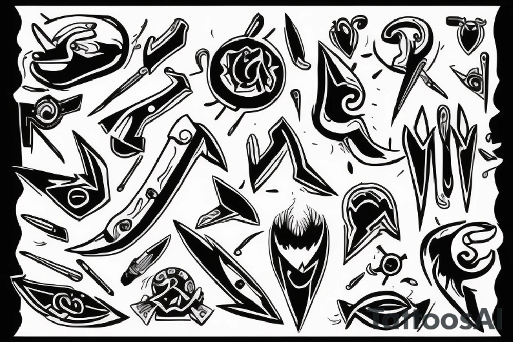 3 blades pointing same point tattoo idea