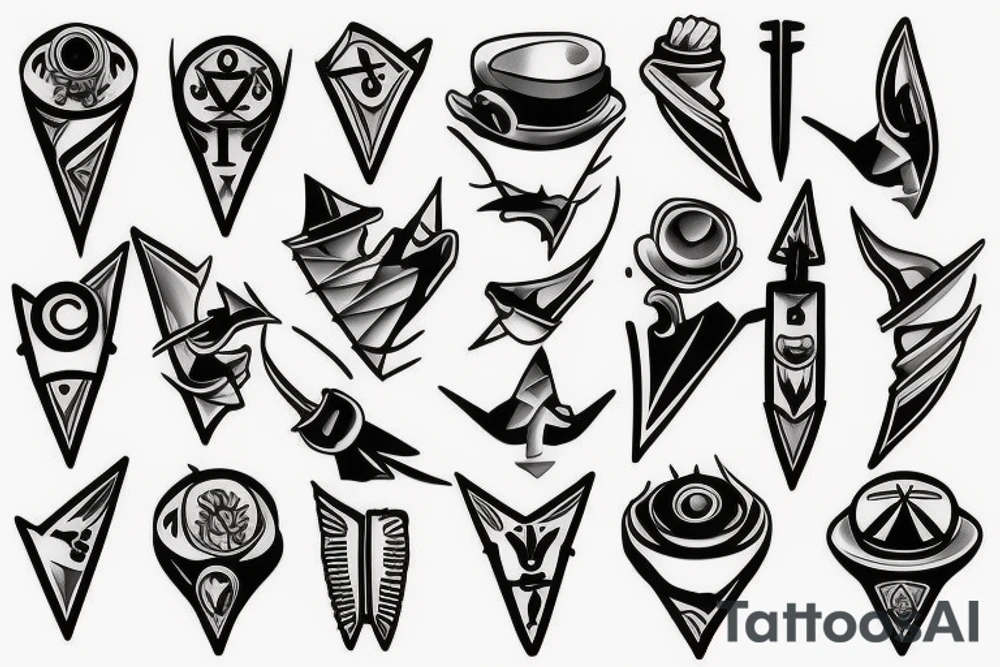 3 blades pointing the same point tattoo idea