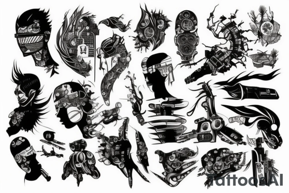 cyberpunk, illustrative, abstract tattoo idea