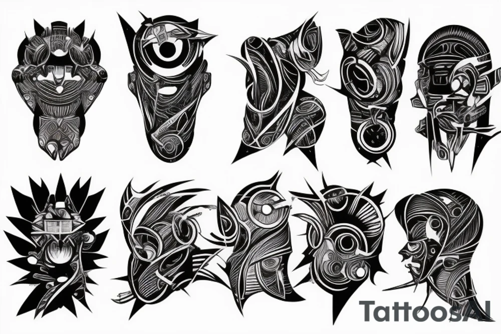 shoulder tattoo, cyberpunk, illustrative, abstract, tribal tattoo idea