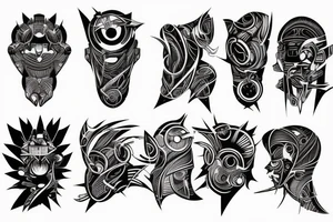 shoulder tattoo, cyberpunk, illustrative, abstract, tribal tattoo idea