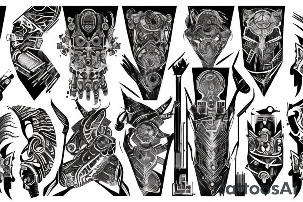 shoulder tattoo, cyberpunk, illustrative, abstract, tribal tattoo idea