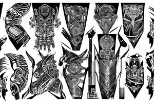 shoulder tattoo, cyberpunk, illustrative, abstract, tribal tattoo idea