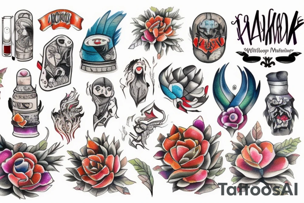 Japoński smok z fioletowymi kwoatamj tattoo idea