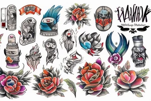 Japoński smok z fioletowymi kwoatamj tattoo idea