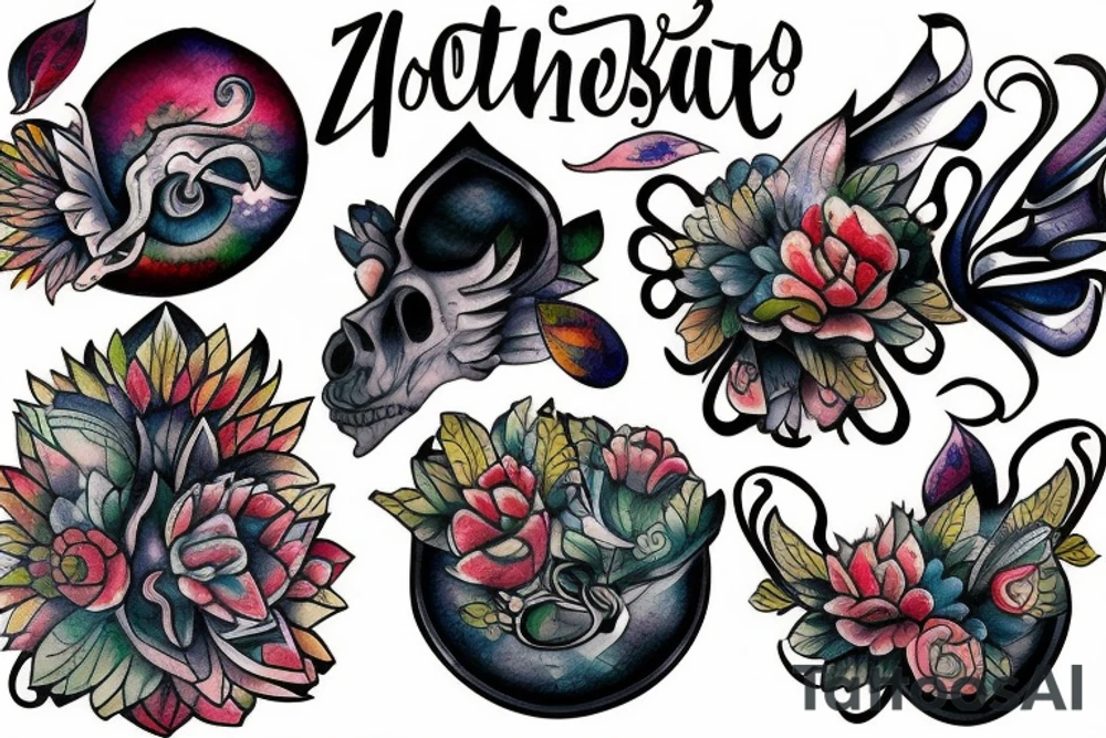 Japoński smok z fioletowymi kwiatami tattoo idea