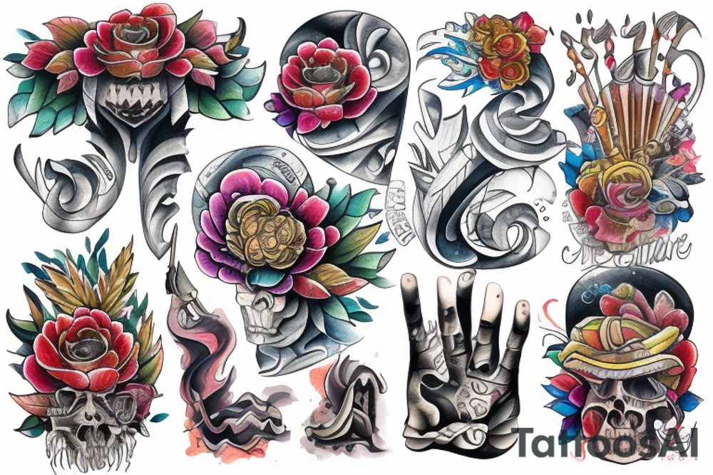 Japoński smok z fioletowymi kwiatami tattoo idea