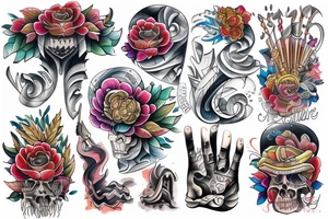 Japoński smok z fioletowymi kwiatami tattoo idea