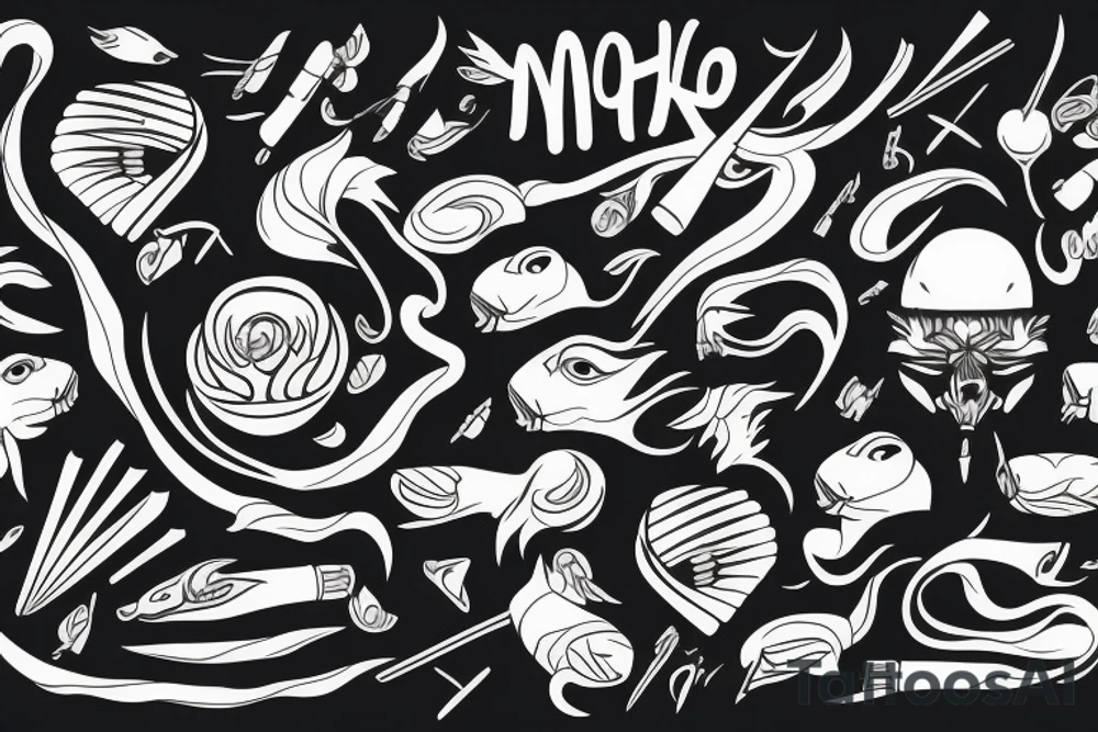 Japoński smok z fioletowymi kwiatami tattoo idea