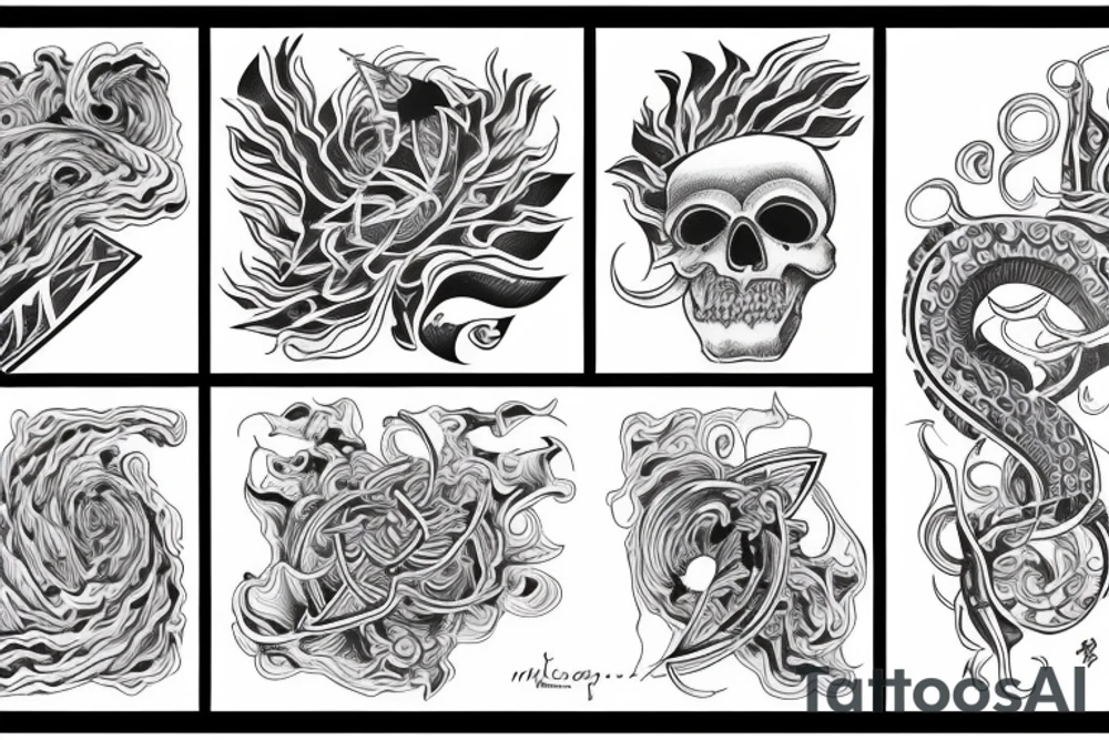 Japoński smok z fioletowymi kwiatami tattoo idea