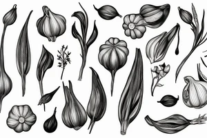 garlic in style of botany textbook tattoo idea
