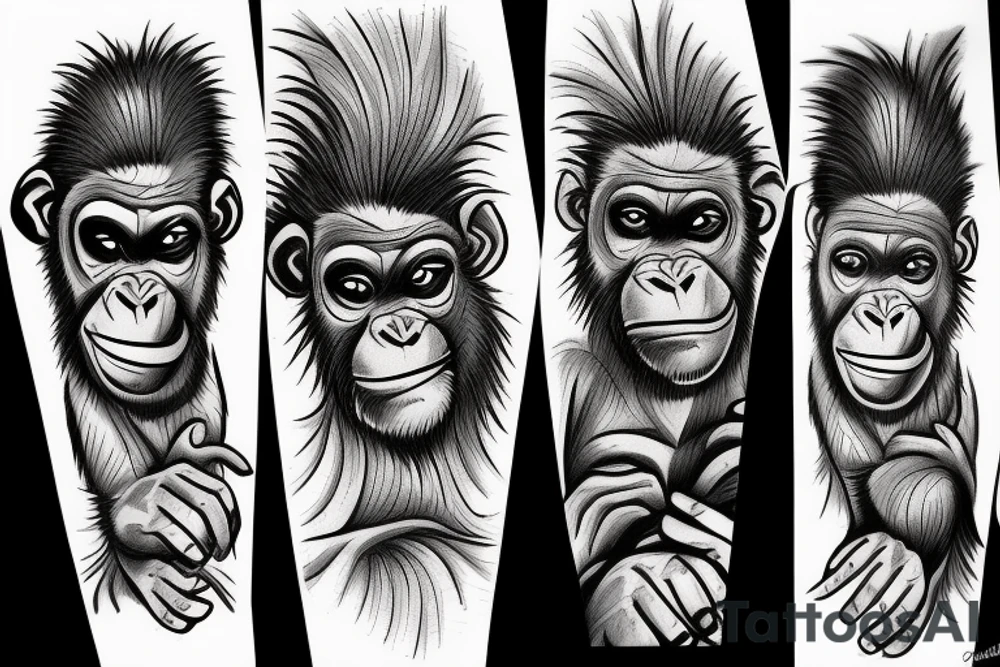 See no evil chimps modern take line art tattoo idea