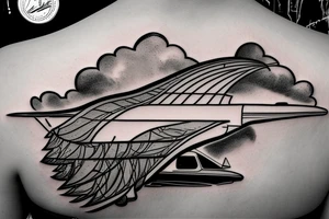 side view of a boeing 727 tail with a thunderstorm in the back ground tattoo idea