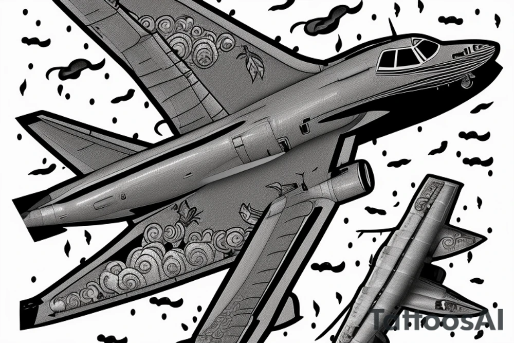 side view of a boeing 727 tail with a thunderstorm in the back ground tattoo idea