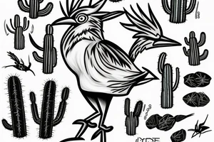 Roadrunner running next to cactus tattoo idea