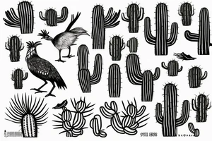 Roadrunner running next to cactus tattoo idea