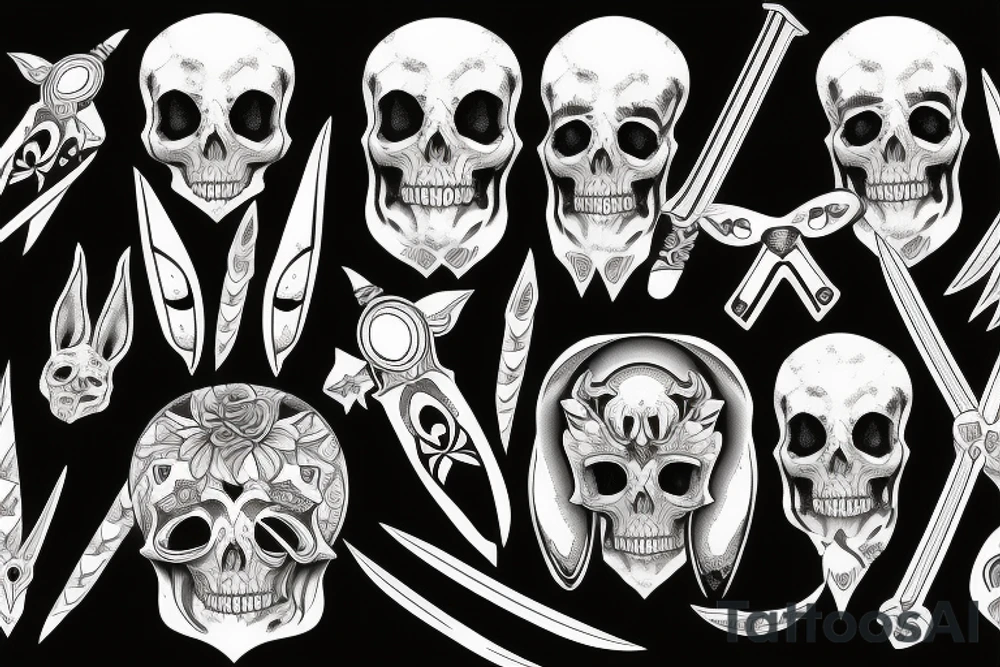 bunny skull swords tattoo idea