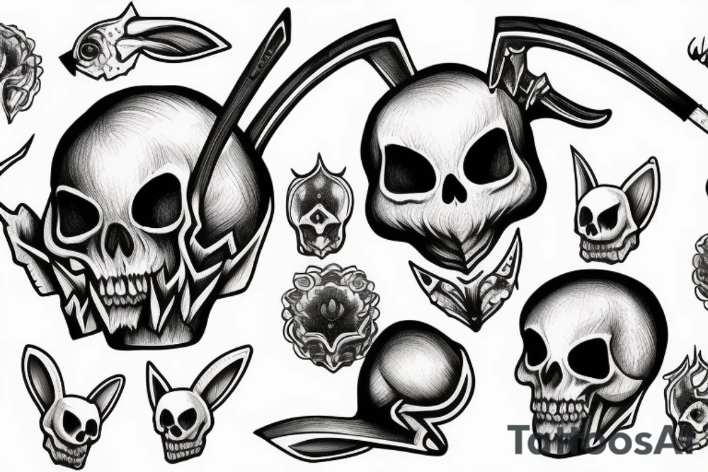 bunny skull swords tattoo idea