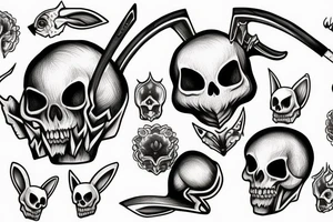 bunny skull swords tattoo idea