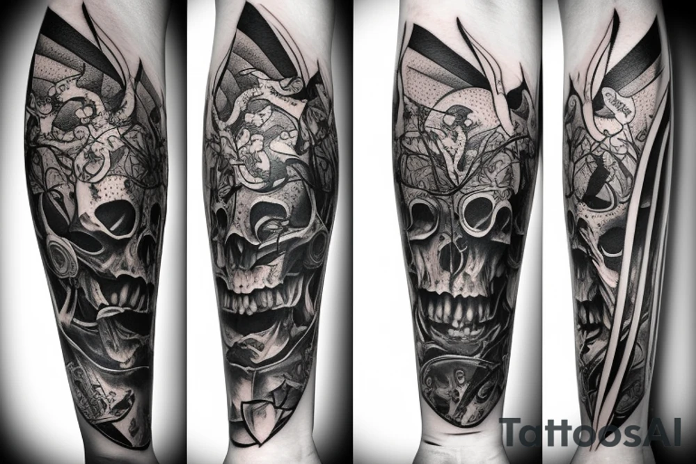 bunny skull swords tattoo idea