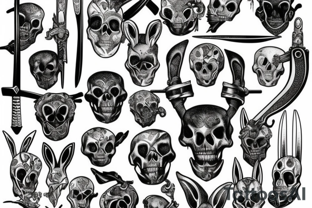 bunny skull swords tattoo idea