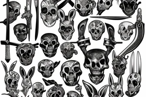 bunny skull swords tattoo idea