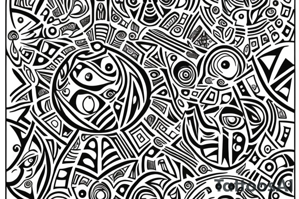 the eyeball poster from the movie donnie darko with the geometric pattern from the carpet in the movie the shining tattoo idea