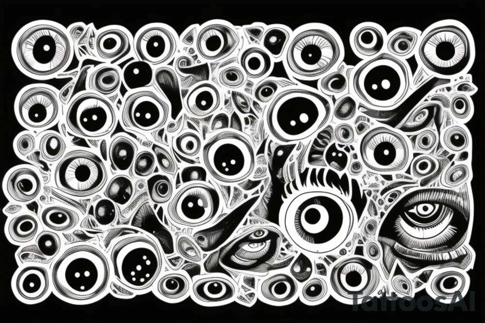 the eyeball poster from the movie donnie darko with the geometric pattern from the carpet in the movie the shining tattoo idea