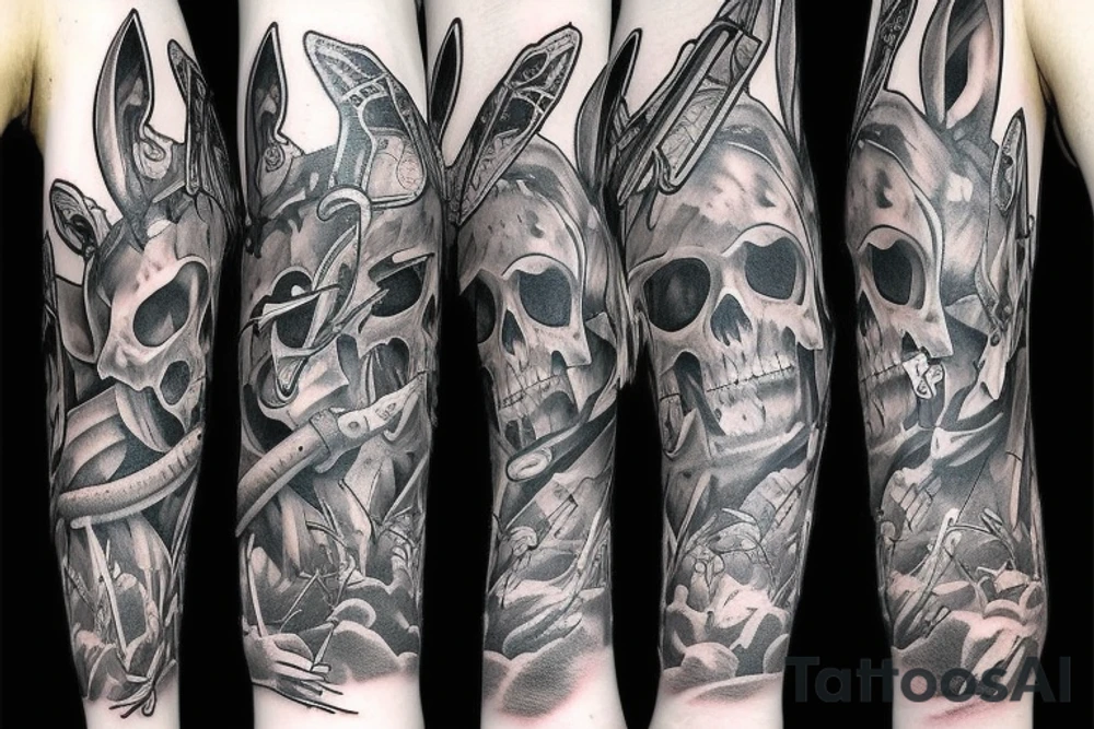 bunny skull swords tattoo idea