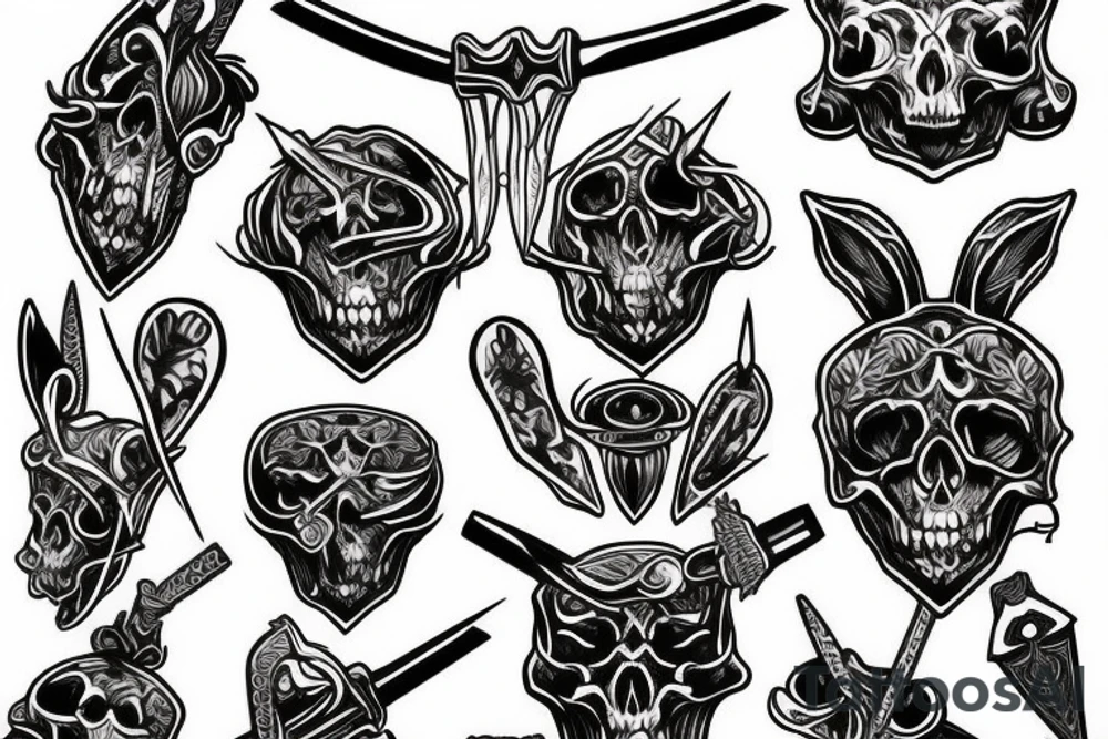 bunny skull swords daggers tattoo idea