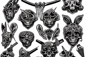 bunny skull swords daggers tattoo idea