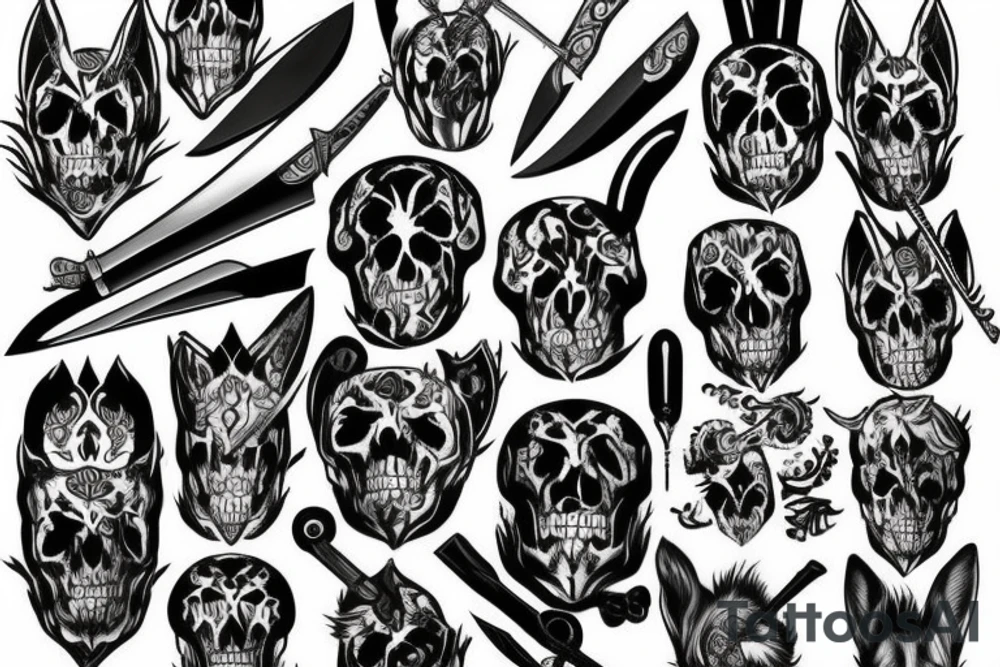 bunny skull swords daggers tattoo idea