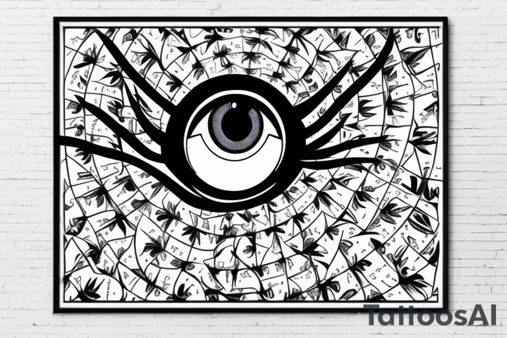 the eyeball poster from the movie donnie darko with the geometric pattern from the carpet in the movie the shining tattoo idea