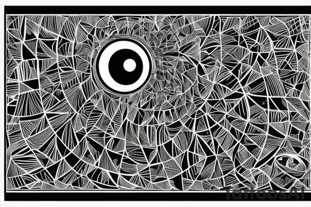 the eyeball poster from the movie donnie darko with the geometric pattern from the carpet in the movie the shining tattoo idea