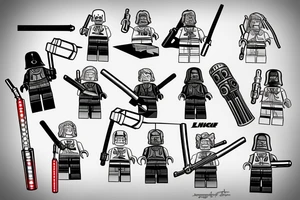 Lego figure with a lightsaber and Thor’s hammer tattoo idea