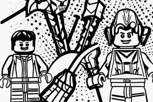 Lego figure with a lightsaber and Thor’s hammer tattoo idea