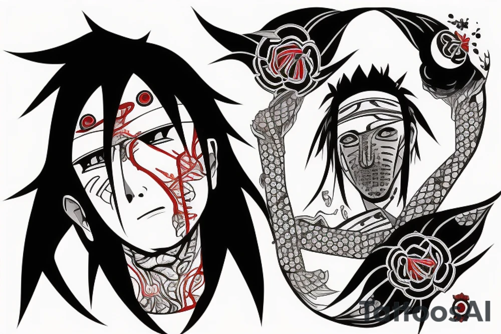 itachi uchiha con traje ambu y ojo de shizui tattoo idea
