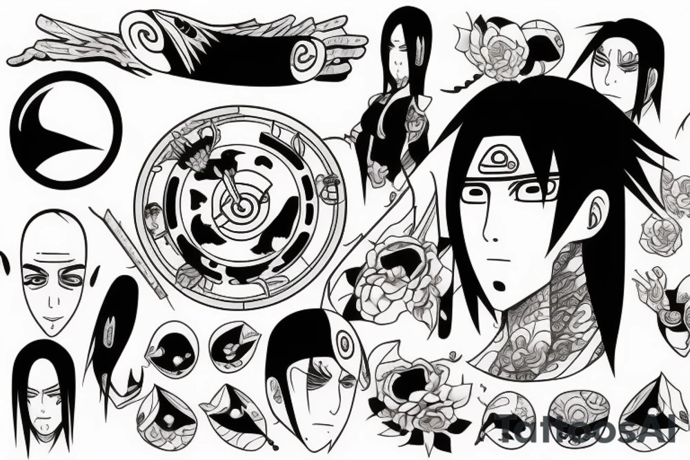 itachi uchiha con traje ambu y ojo de shizui tattoo idea