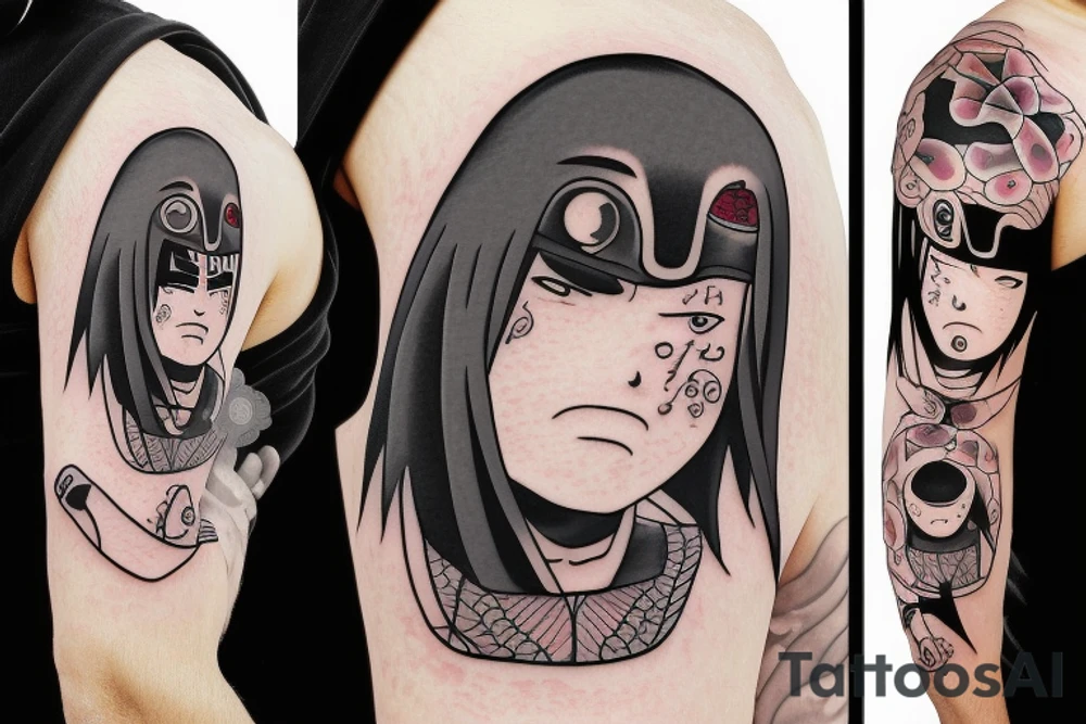 itachi uchiha con traje ambu y ojo de shizui tattoo idea