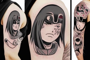 itachi uchiha con traje ambu y ojo de shizui tattoo idea