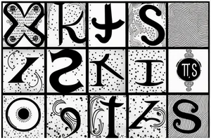 written 3 letters " T S K",background tattoo idea