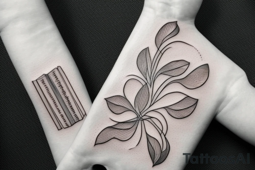 Hand holding a book tattoo idea